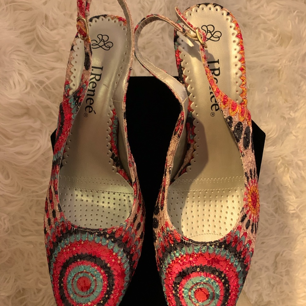 J.Renee 4” heels. Beautiful textured fabric. (Light blue, Fuschia, cream, black)